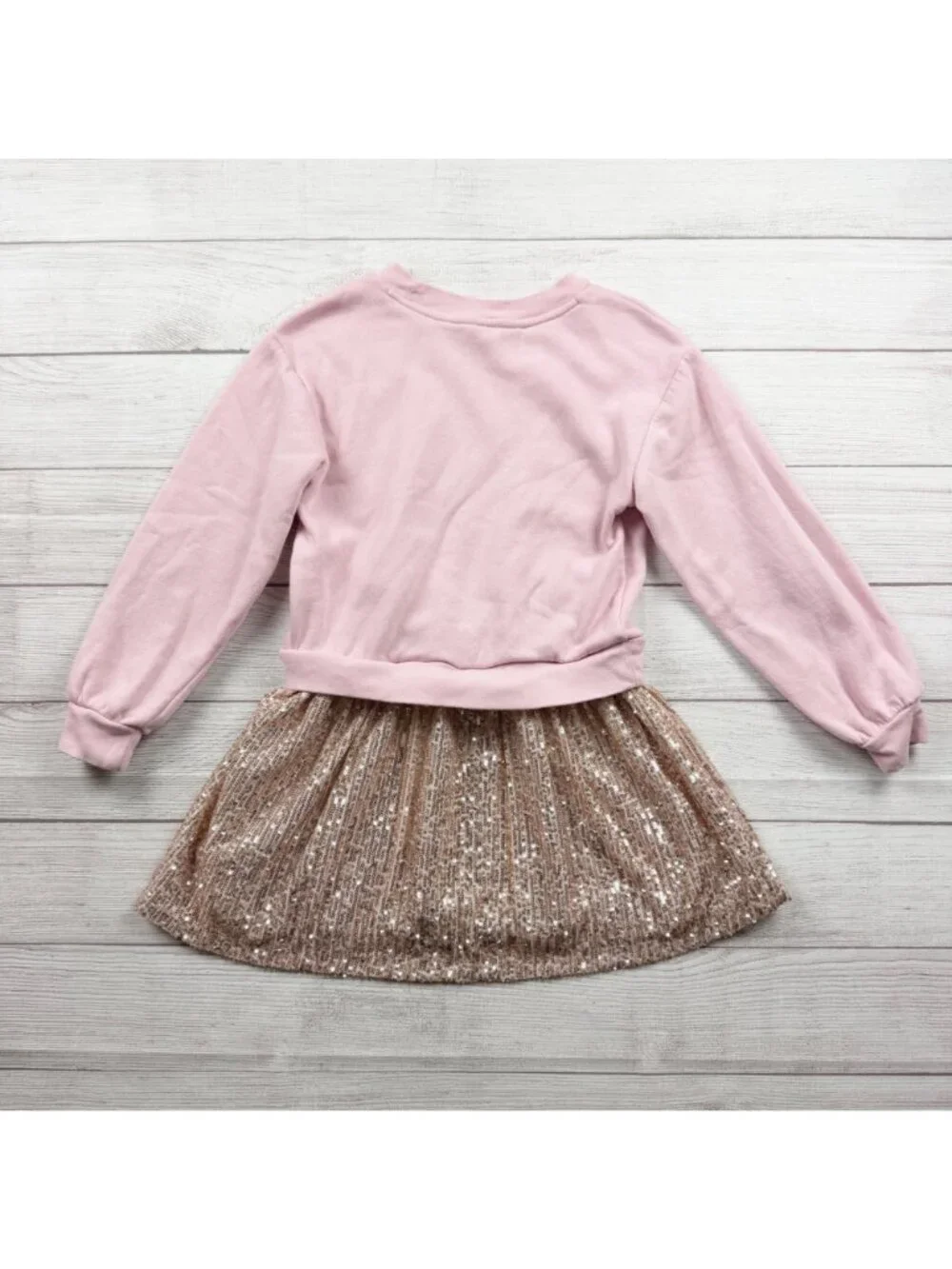 Gap Kids Girls Pink Sweatshirt Dress With Gold Sequin Skirt M 8-9 - Picture 3 of 3